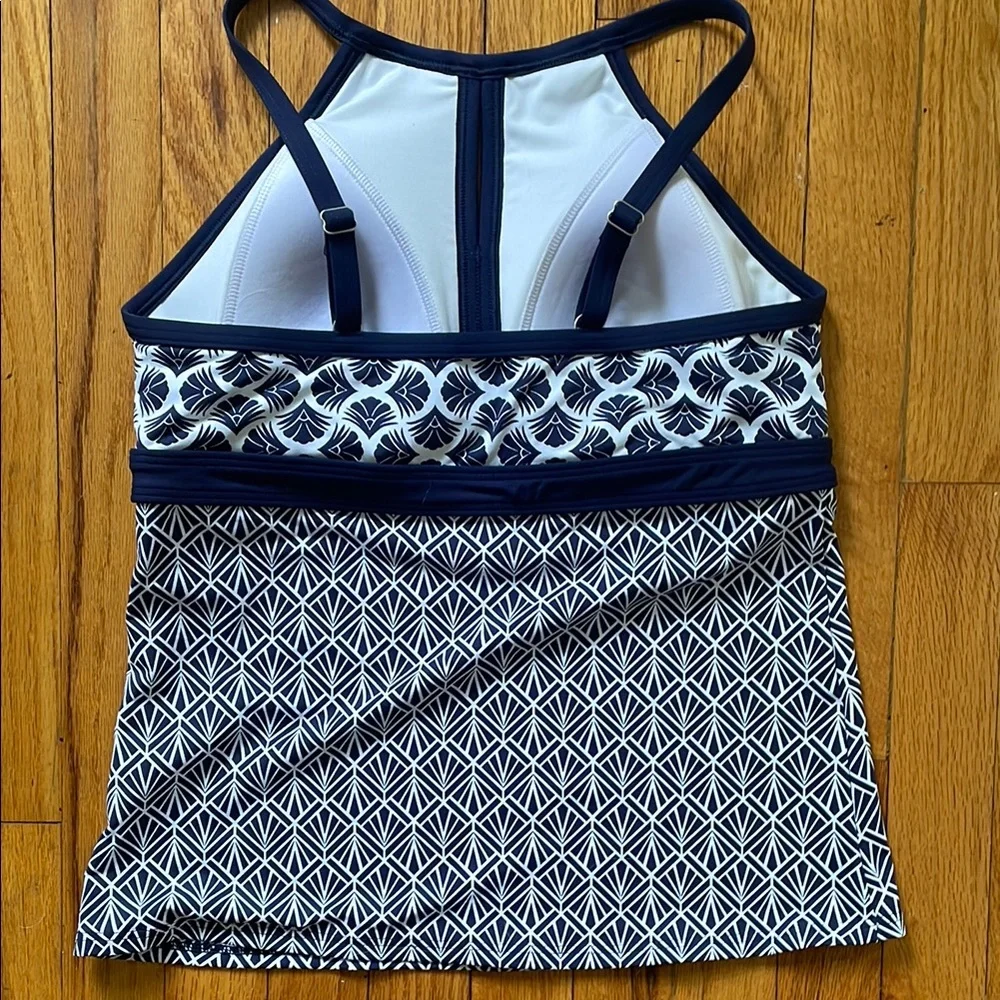 Land’s End‎ Navy and White Patterned Women's Swim Top